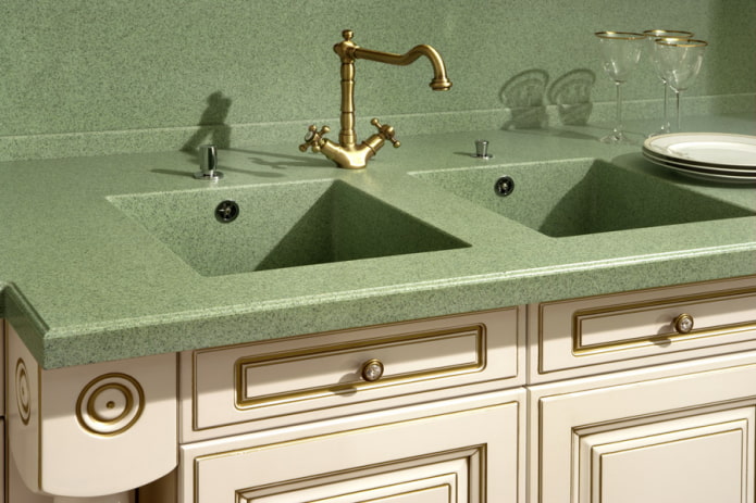 green artificial stone sink in the interior