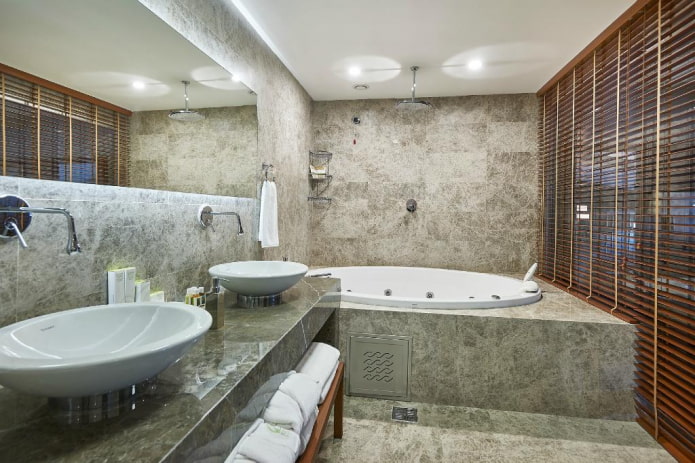 stone tiles in the interior of the bathroom