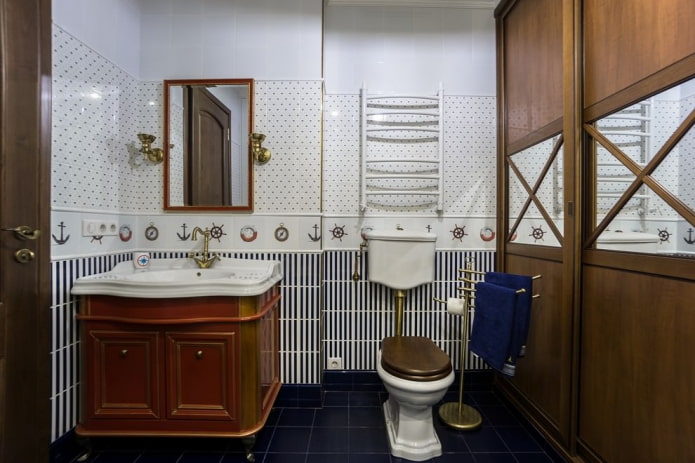 flīzes vannas istabas interjerā jūras stilā
