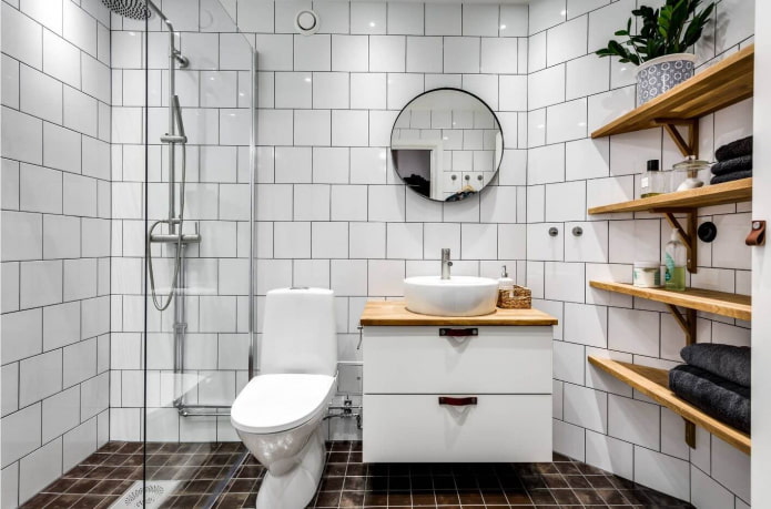 dlaždice v interiéri kúpeľne v škandinávskom štýle