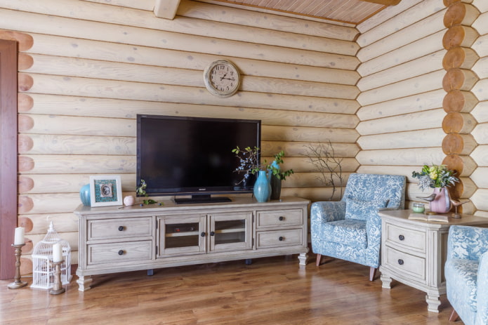 meuble tv dans un intérieur de style champêtre