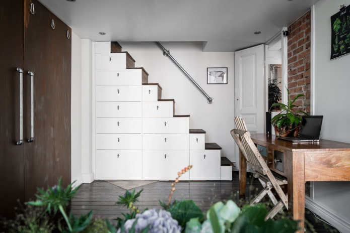 özel bir evde bir merdiven boşluğu altında dolap