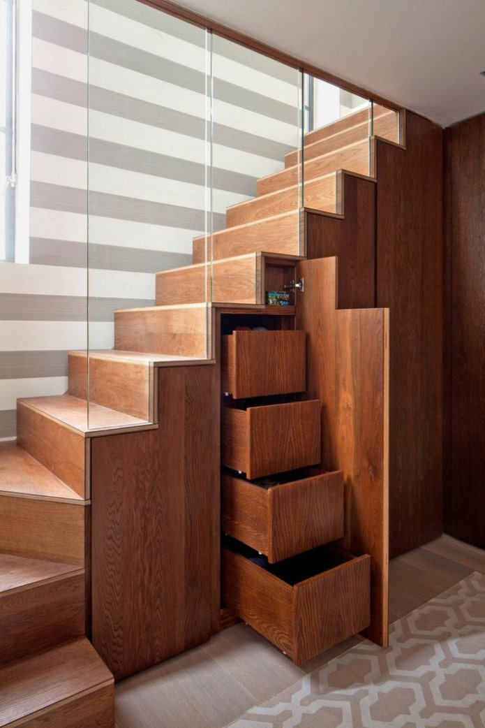 cabinet with drawers under the stairwell