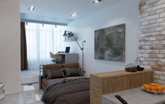 arrangement of furniture in the interior of a studio apartment