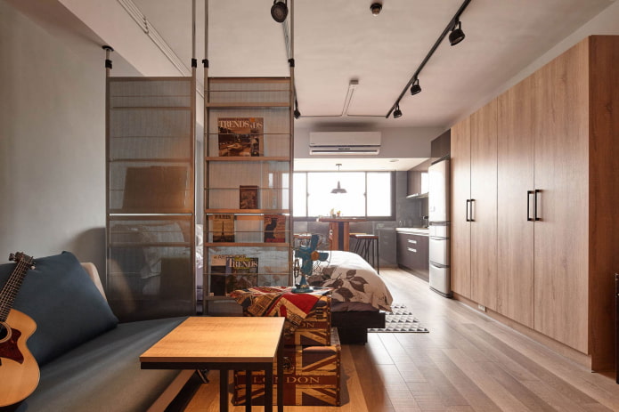 loft stil studio lägenhet interiör