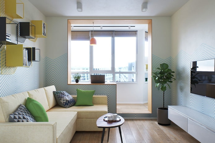 Studio-Apartment-Innenraum mit Balkon