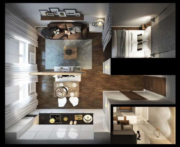 Grundriss eines Studio-Apartments von 25 Quadratmetern. m