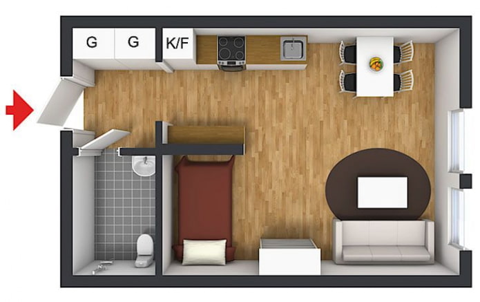 Layout of a studio apartment of 25 square meters. m