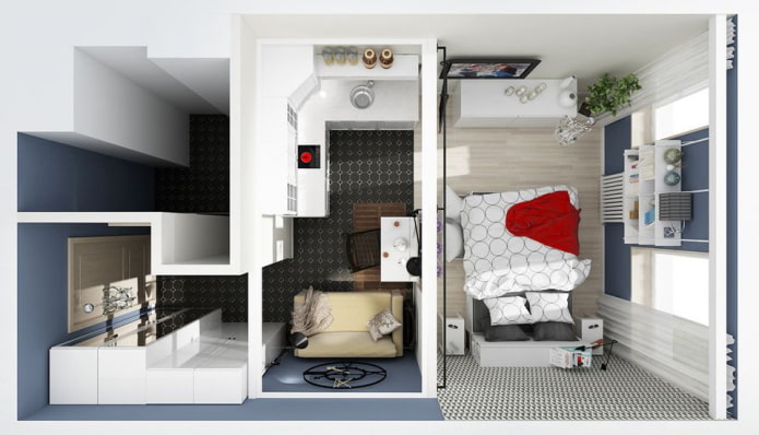 Layout of a studio apartment of 25 square meters. m