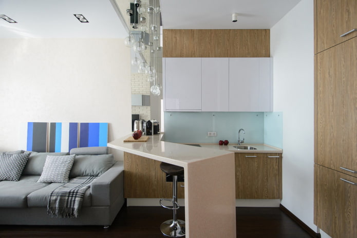 design de área de cozinha em um apartamento estúdio