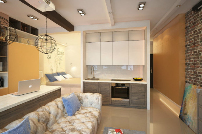 interno appartamento monolocale in stile loft