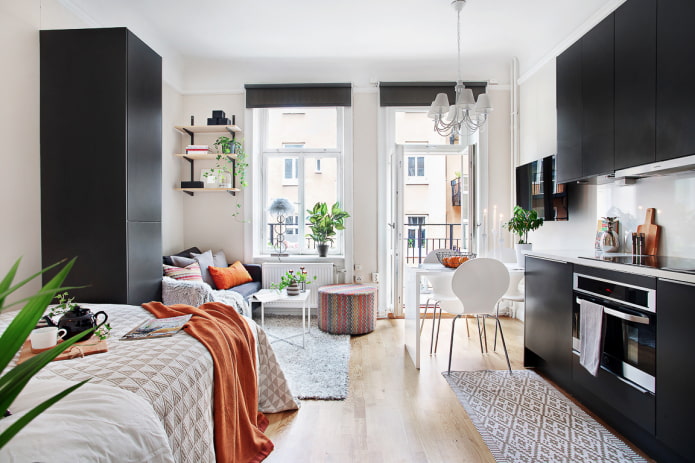 Scandinavian style studio apartment interior