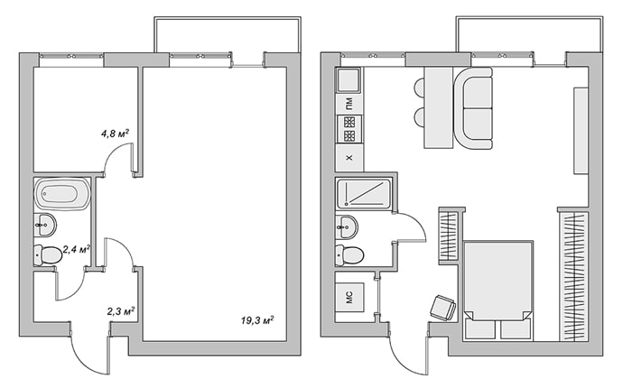 layout studio 29 mq m.