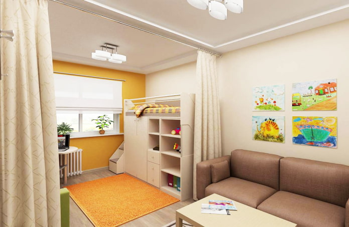 apartamento estúdio interior para uma família com uma criança