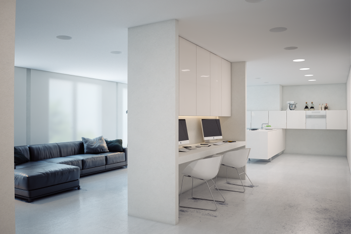 minimalistisk studiolejlighed interiør