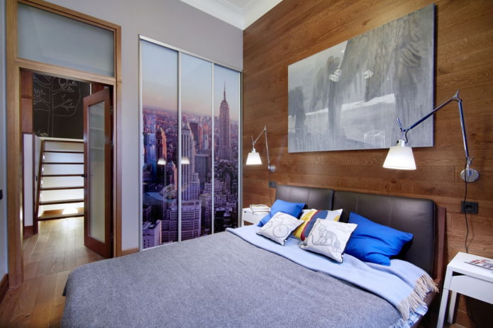 Kleiderschrank mit Fassade mit Fotodruck im Schlafzimmer