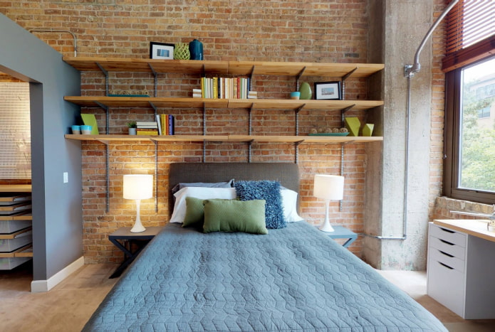 shelves over a loft bed