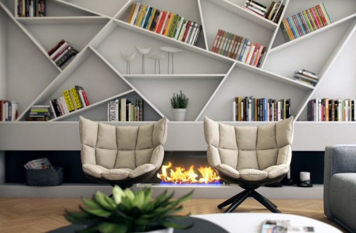 police za knjige u unutrašnjosti u modernom stilu