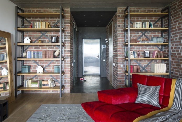 bookshelves in the loft style interior