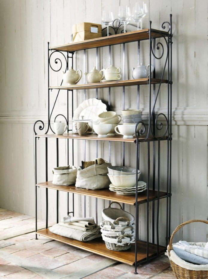 forged shelves in the interior of the kitchen