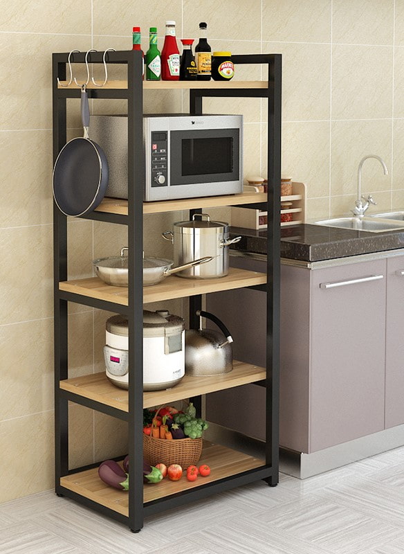 floor shelves in the interior of the kitchen