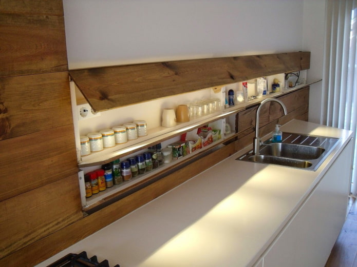 hidden shelves in the interior of the kitchen