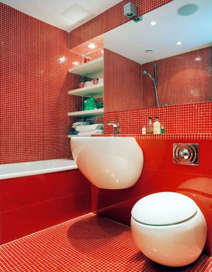 mobilier de baie în nuanțe de roșu