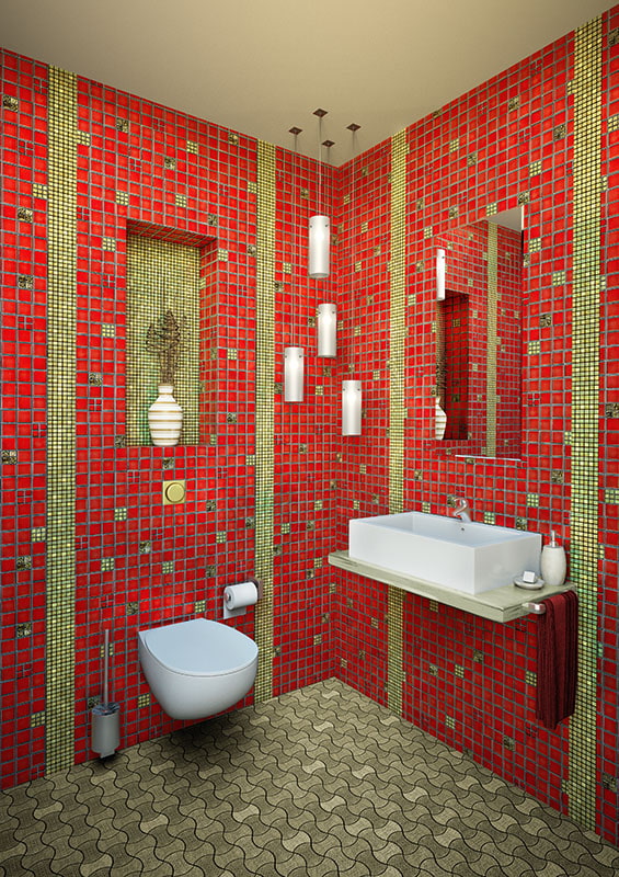 salle de bain rouge-vert