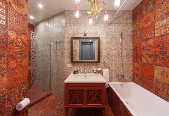 bathroom in red and gray shades