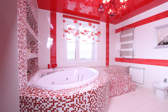 sarkana apdare vannas istabā