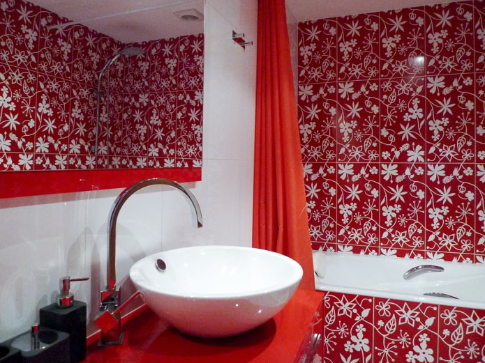 red finish in the bathroom