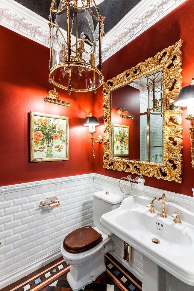 crvena unutrašnjost kupaonice