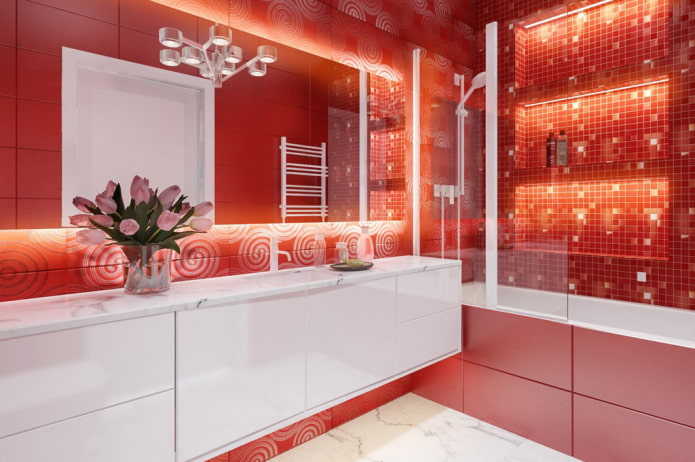 sarkanā flīze vannas istabā