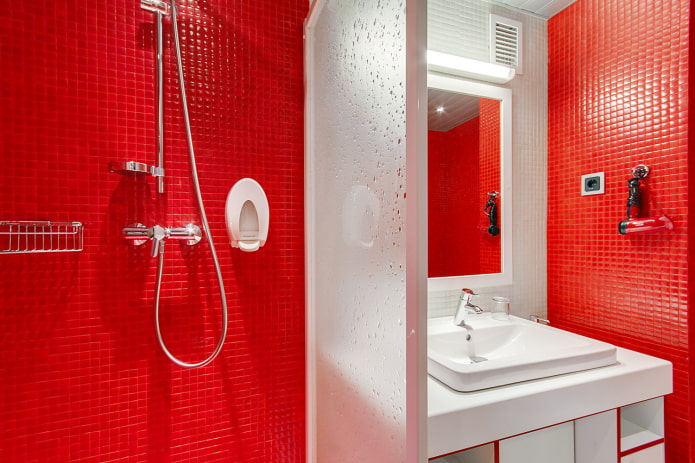 carrelage rouge dans la salle de bain