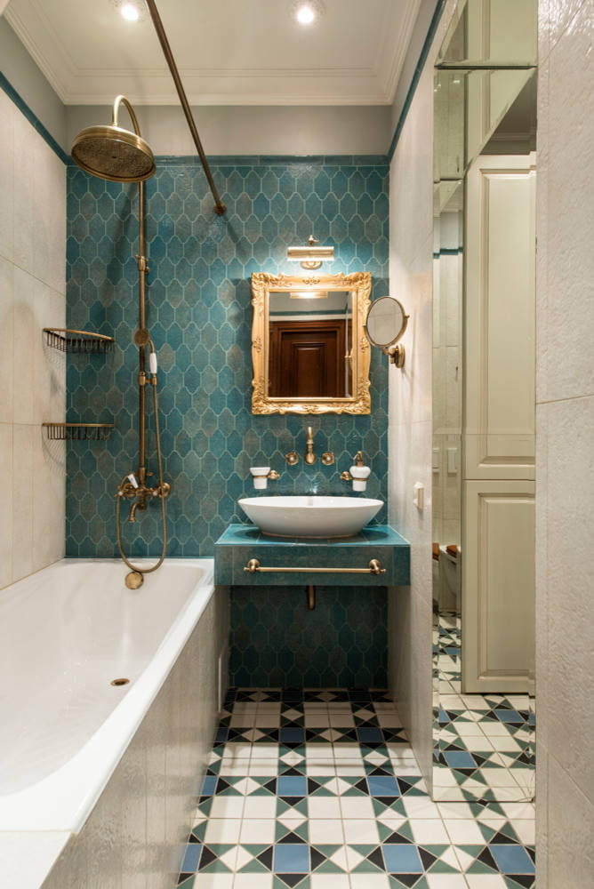Phòng tắm cổ điển màu xanh