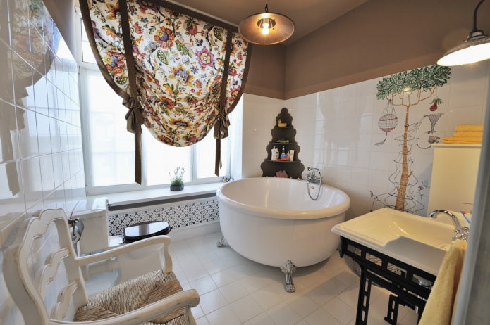 vízvezeték-szerepet a Provence-i stílusú fürdőszoba belső tereiben