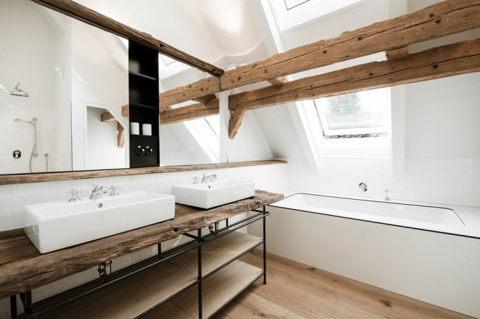 Skandinaviško stiliaus vonios kambario apdaila