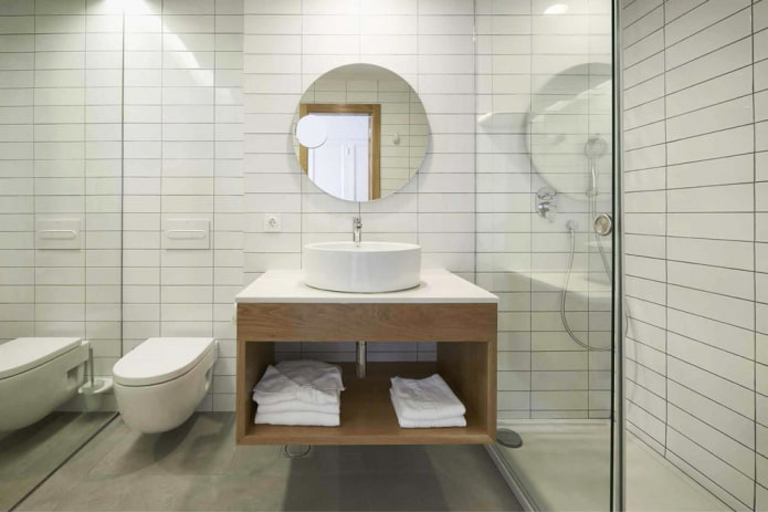 perabot di pedalaman bilik mandi dalam gaya Scandinavia