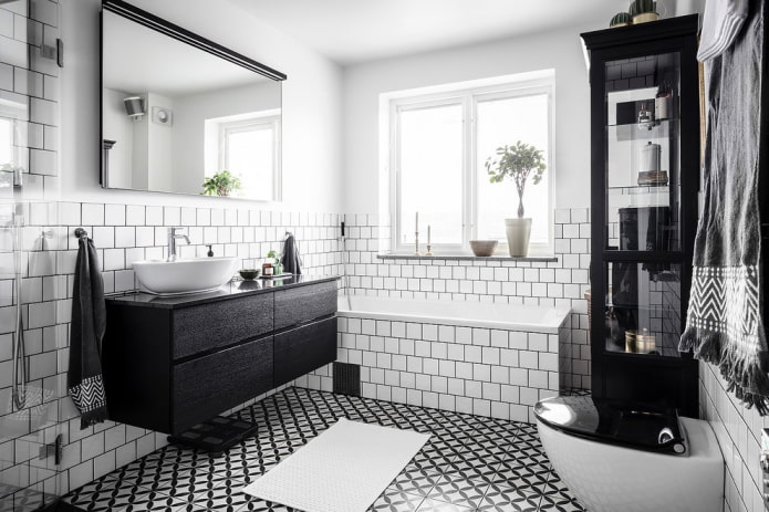baldai vonios kambario interjere skandinaviško stiliaus