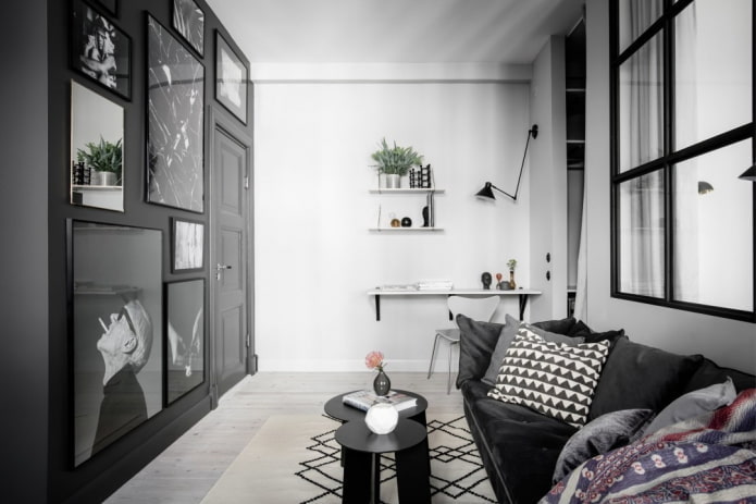 design obývacího pokoje v interiéru bytu 40 čtverců