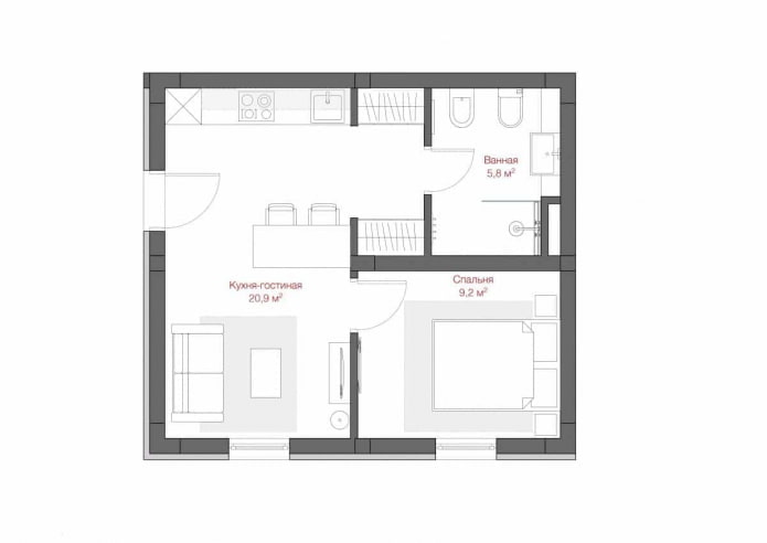 la disposition de l'appartement est de 50 carrés