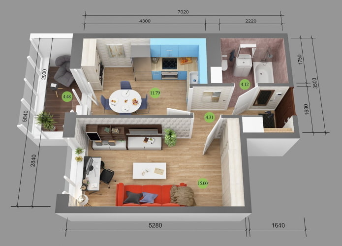 la disposition de l'appartement est de 36 carrés