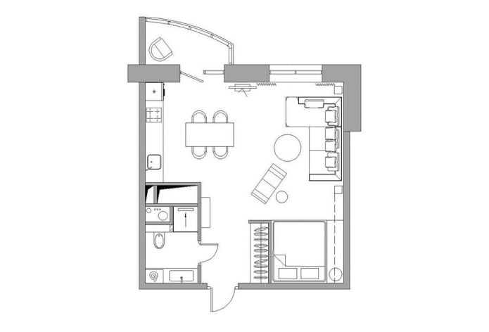 układ mieszkania wynosi 36 kwadratów