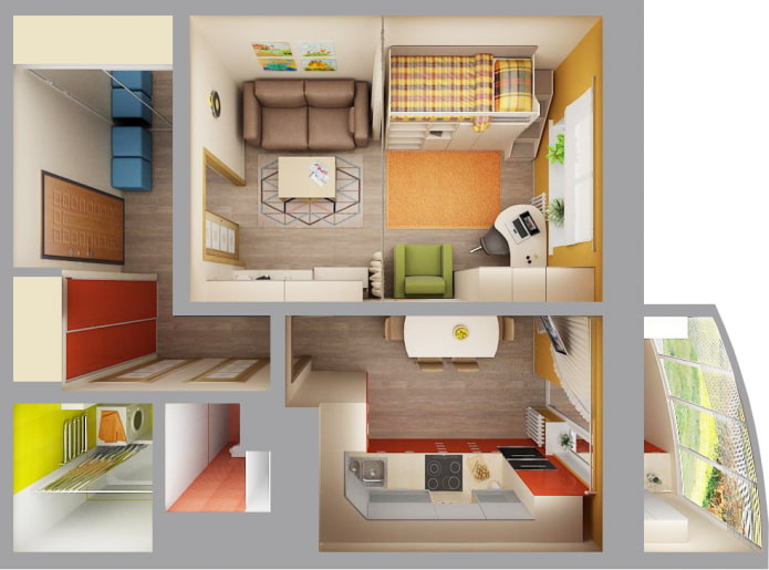 layout of the apartment is 36 squares