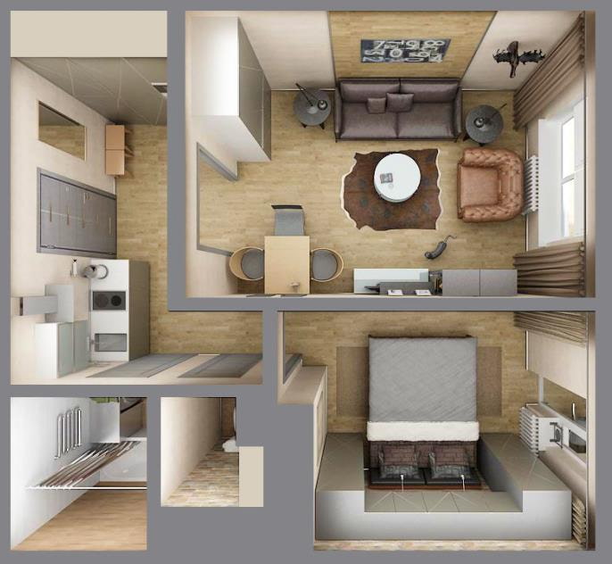 El diseño del apartamento es de 35 metros cuadrados. m