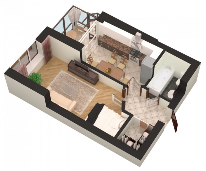 Ett rom med stue med soverom og balkong
