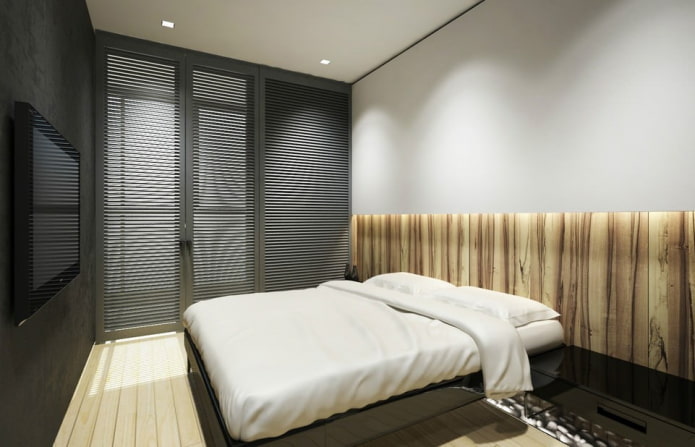 Diseño de dormitorio en el interior del apartamento 45 plazas