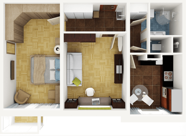 Layout of the apartment is 45 square meters. m
