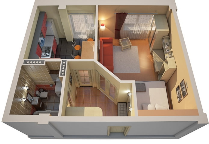 Układ mieszkania wynosi 45 metrów kwadratowych. m