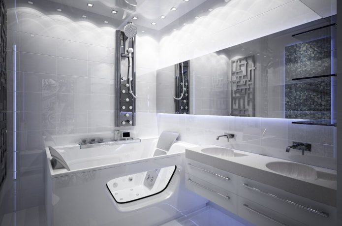 salle de bain blanche haute technologie